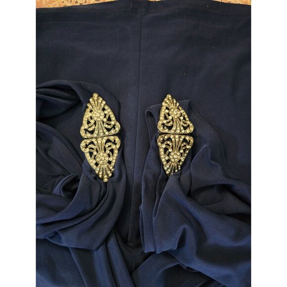 Navy Blue Evening Dress With Rhinestone Embellishments & Ruched Detail chic glam - Picture 10 of 10